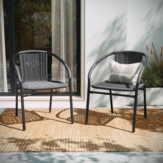 2 Pack Gray Rattan Indoor-Outdoor Restaurant Stack Chair