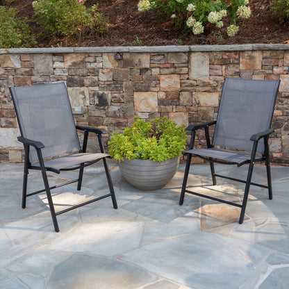 Gray Outdoor Folding Patio Sling Chair with Black Frame (2 Pack)