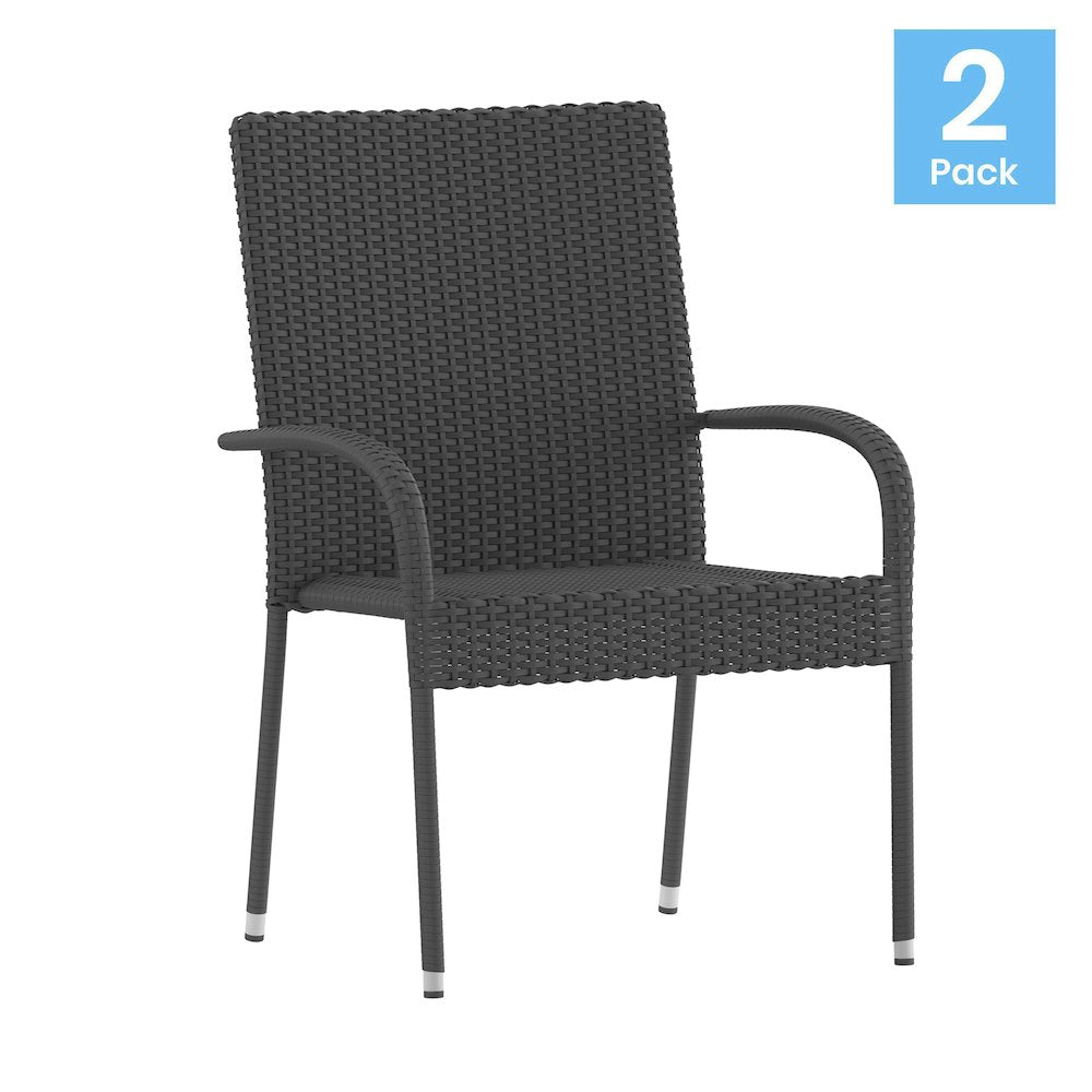 Maxim Set of 2 Stackable Indoor/Outdoor Wicker Dining Chairs with Arms - Fade & Weather-Resistant Steel Frames - Gray
