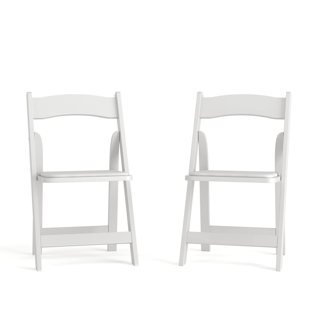 2 Pack White Wood Folding Chair with Vinyl Padded Seat