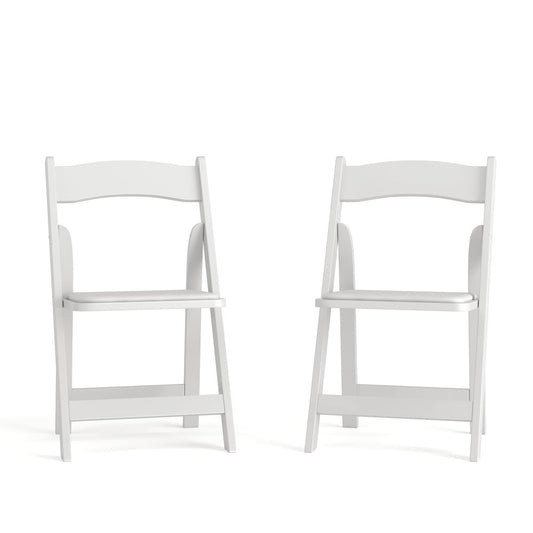 2 Pack White Wood Folding Chair with Vinyl Padded Seat