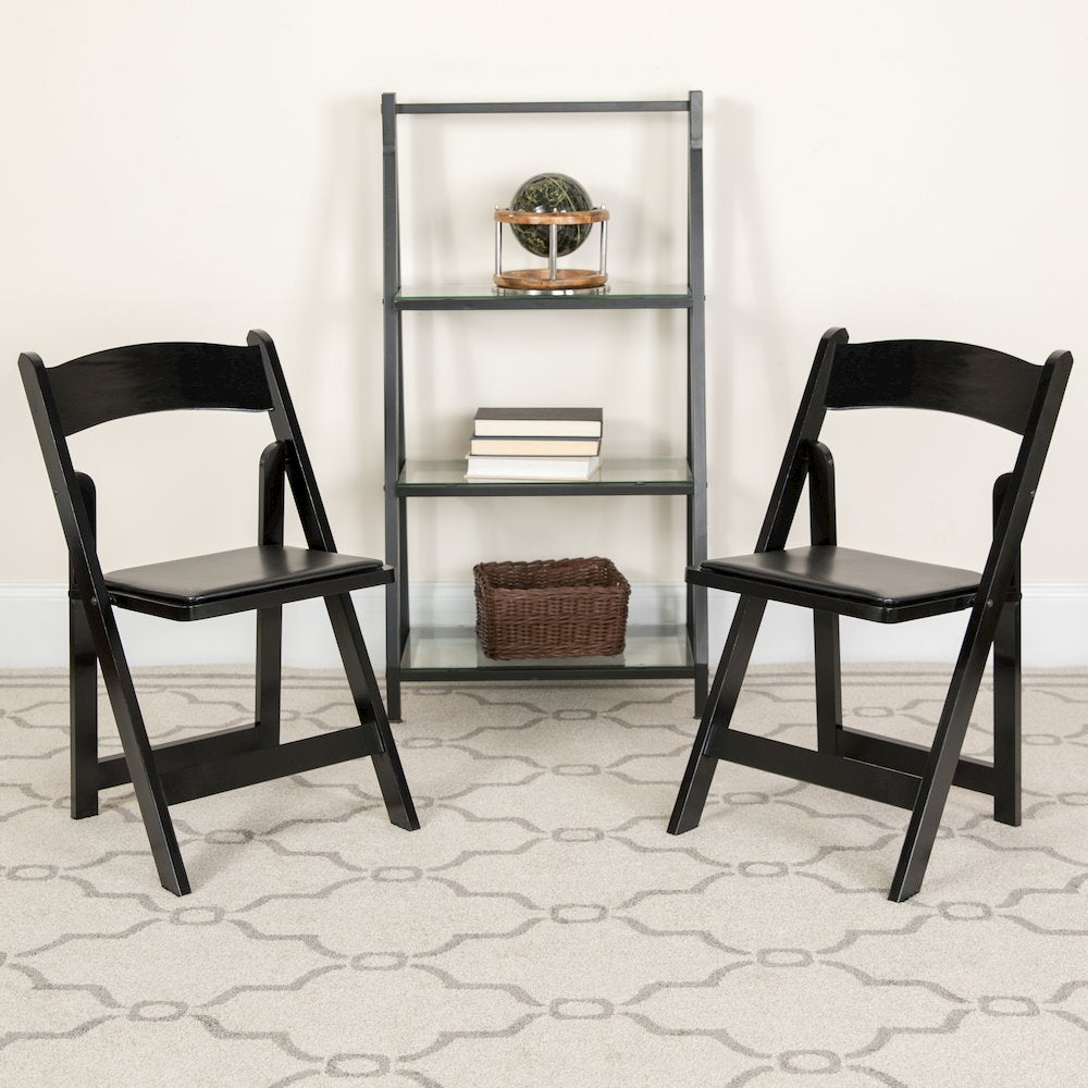 2 Pack Black Wood Folding Chair with Vinyl Padded Seat