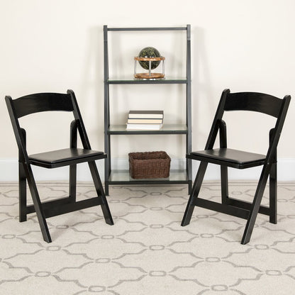 2 Pack Black Wood Folding Chair with Vinyl Padded Seat