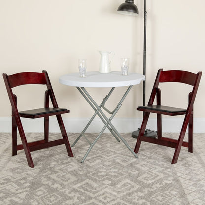 2 Pack HERCULES Series Mahogany Wood Folding Chair with Vinyl Padded Seat