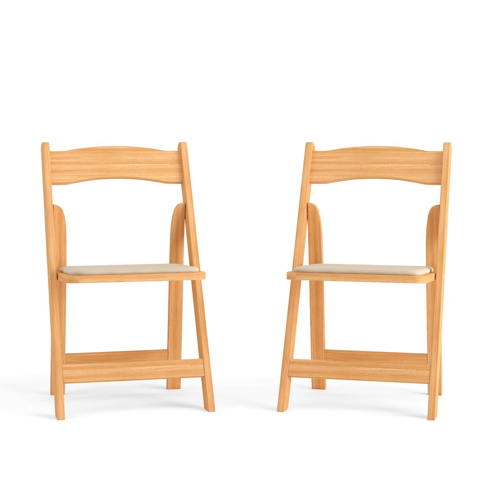 2 Pack HERCULES Series Natural Wood Folding Chair with Vinyl Padded Seat
