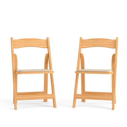 2 Pack HERCULES Series Natural Wood Folding Chair with Vinyl Padded Seat