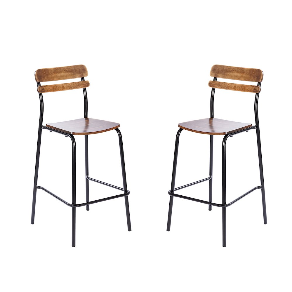 2 Pack Cyprus Solid Wood Bar Stools, Black Metal Frames, Antique Copper Finish