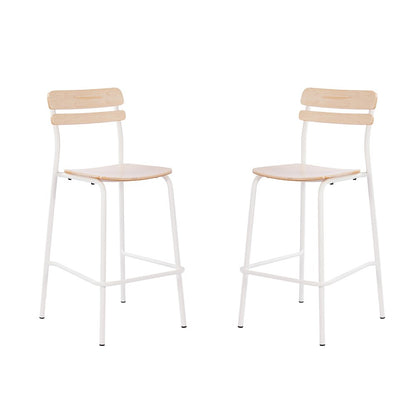 2 Pack Cyprus Solid Wood Bar Stools, White Metal Frames, Antique White Finish