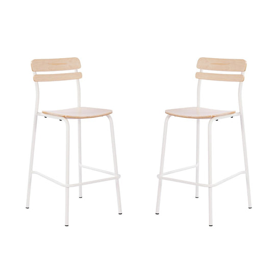 2 Pack Cyprus Solid Wood Bar Stools, White Metal Frames, Antique White Finish