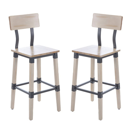 Jackson 2 Pack Rustic Antique White Industrial Wood Dining Barstool