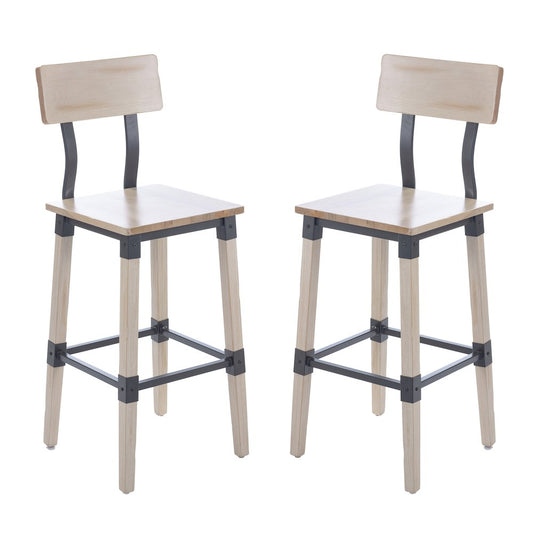 Jackson 2 Pack Rustic Antique White Industrial Wood Dining Barstool