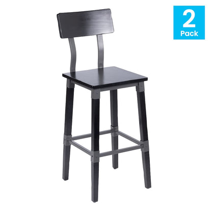 Jackson 2 Pack Commercial Grade Rustic Black Industrial Wood Dining Barstool