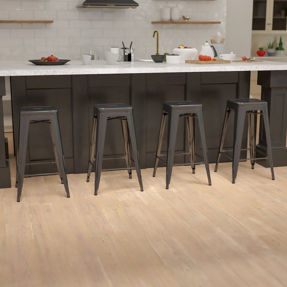 Modern Industrial Metal Stool in Black