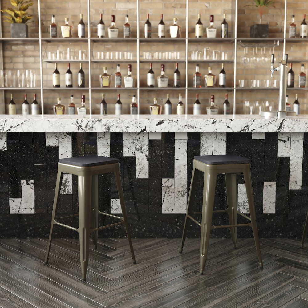 Modern Industrial Metal Bar Stool with Poly Resin Seat, Set of 4