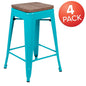 Set of 4 Modern Industrial Metal Stools  in Teal