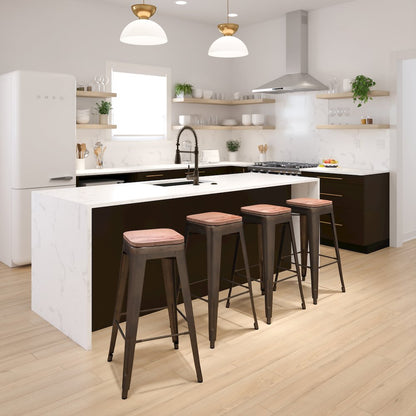 Set of 4 Modern Industrial Metal Stools  in Gun Metal Gray