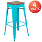 Set of 4 Modern Industrial Metal Stools  in Teal