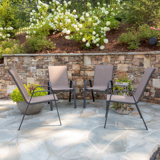 4 Pack Brown Outdoor Stack Chair with Flex Comfort Material and Metal Frame