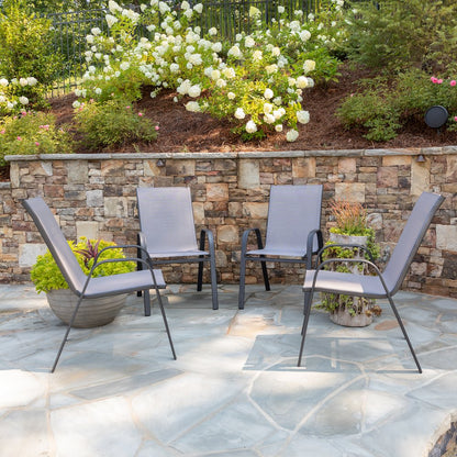 4 Pack Gray Outdoor Stack Chair with Flex Comfort Material and Metal Frame