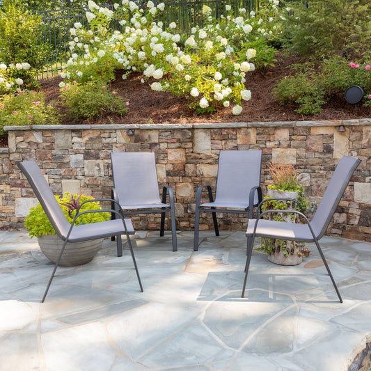 4 Pack Gray Outdoor Stack Chair with Flex Comfort Material and Metal Frame