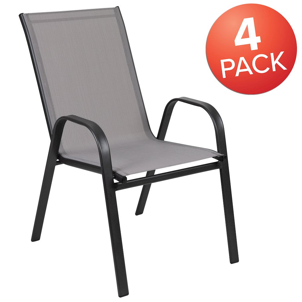 4 Pack Gray Outdoor Stack Chair with Flex Comfort Material and Metal Frame