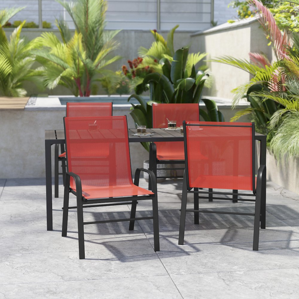 4PK Red Patio Stack Chair