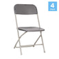 Hercules™ Series 4 Pack Gray Plastic Folding Chairs, Commercial Grade Contoured Comfort Big & Tall, 650LB. Weight Capacity Chair