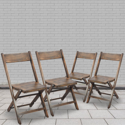 Wooden Folding Chair with Slatted Seat and Beechwood Frame, Antique Black