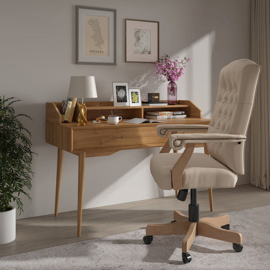 Ivory Microfiber Classic Executive Swivel Office Chair