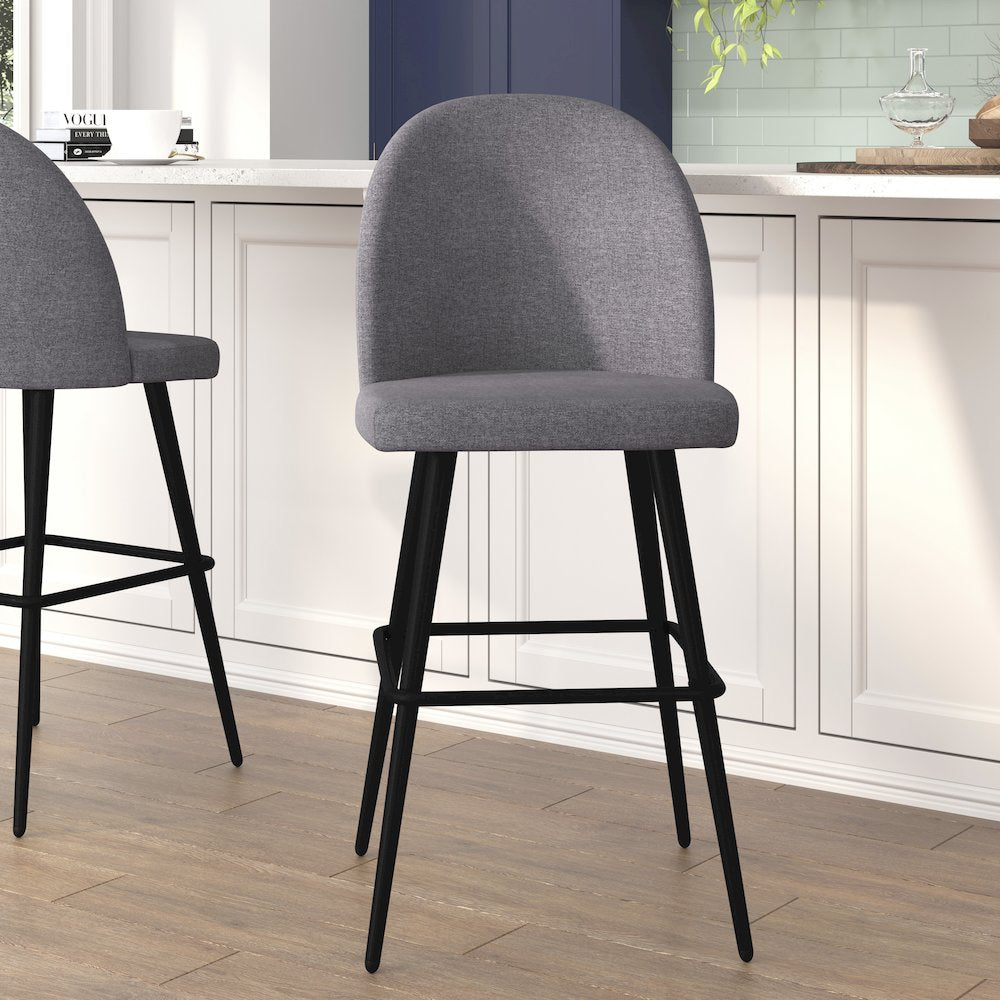 30" High Back Armless Barstools, Gray Faux Linen-Set of 2