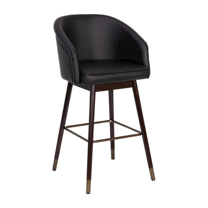 30" Mid-Back Barstoo, Black with Muted Bronze Accents