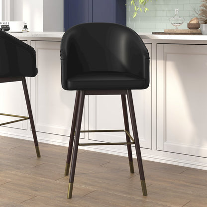 30" Mid-Back Barstoo, Black with Muted Bronze Accents