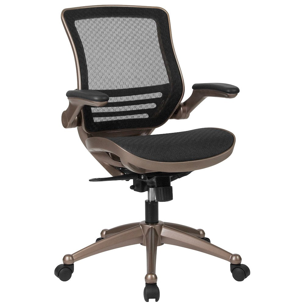 Mid-Back Black Mesh Executive Swivel Office Chair with Melrose Gold Frame