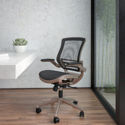Mid-Back Black Mesh Executive Swivel Office Chair with Melrose Gold Frame