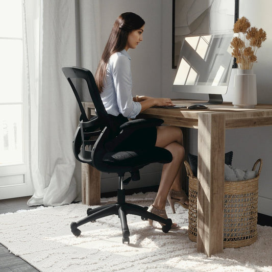 Mid-Back Black Mesh Swivel Ergonomic Task Office Chair with Flip-Up Arms
