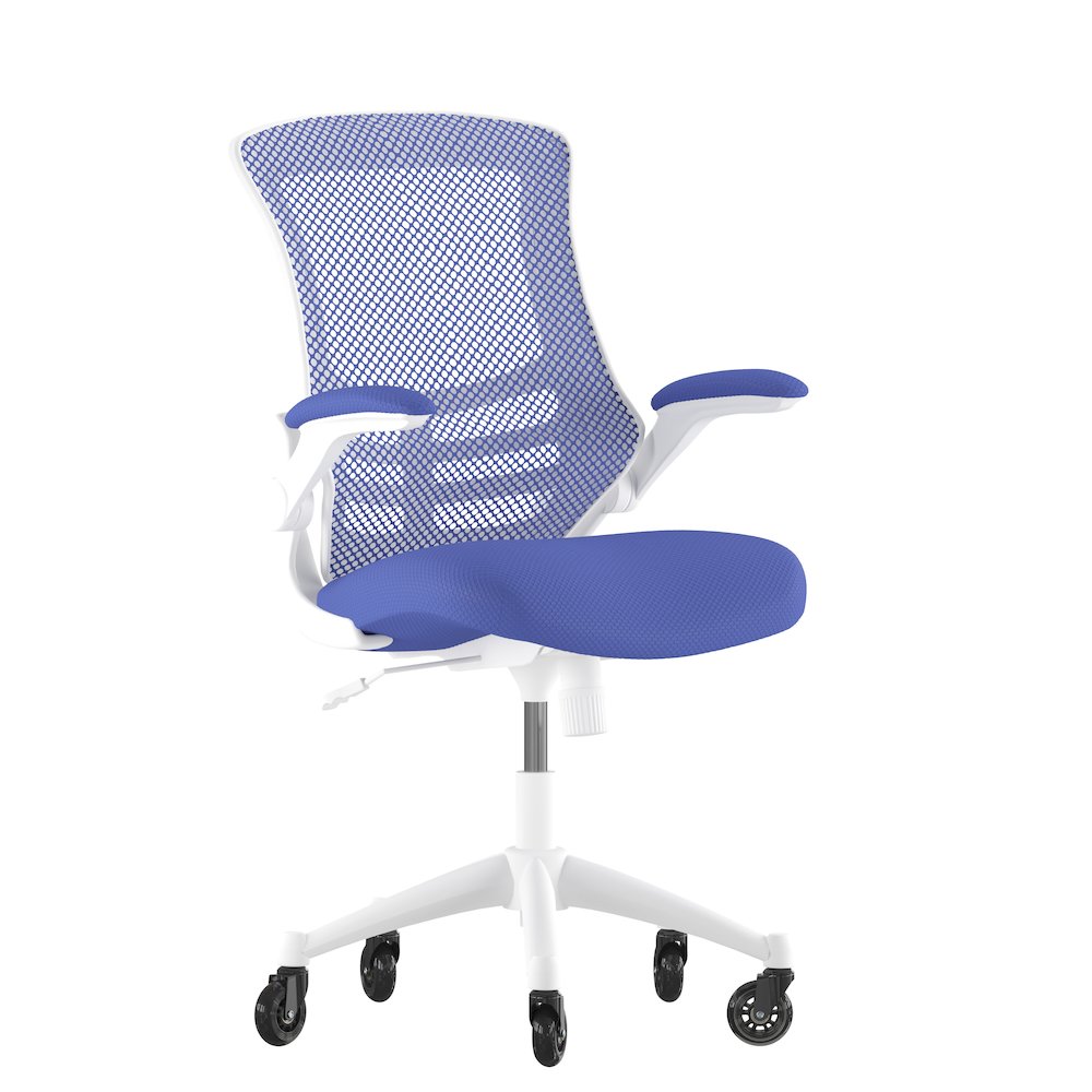 Mid-Back Blue Mesh Swivel Task Office Chair with White Frame
