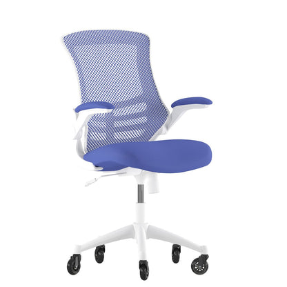 Mid-Back Blue Mesh Swivel Task Office Chair with White Frame