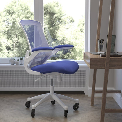 Mid-Back Blue Mesh Swivel Task Office Chair with White Frame