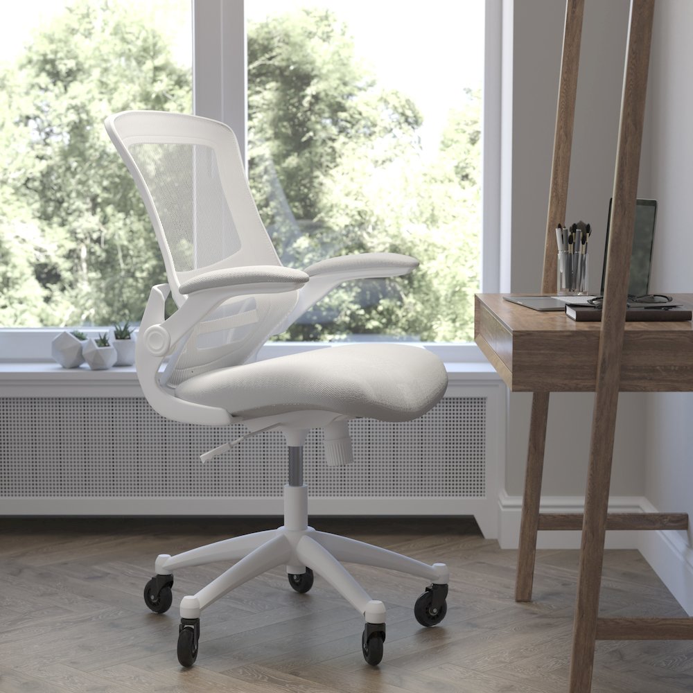 Mid-Back Light Gray Mesh Swivel Task Office Chair with White Frame