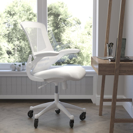 Mid-Back White Mesh Swivel Task Office Chair with White Frame
