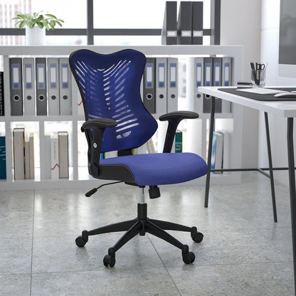 High Back Designer Blue Mesh Executive Swivel Office Chair with Adjustable Arms