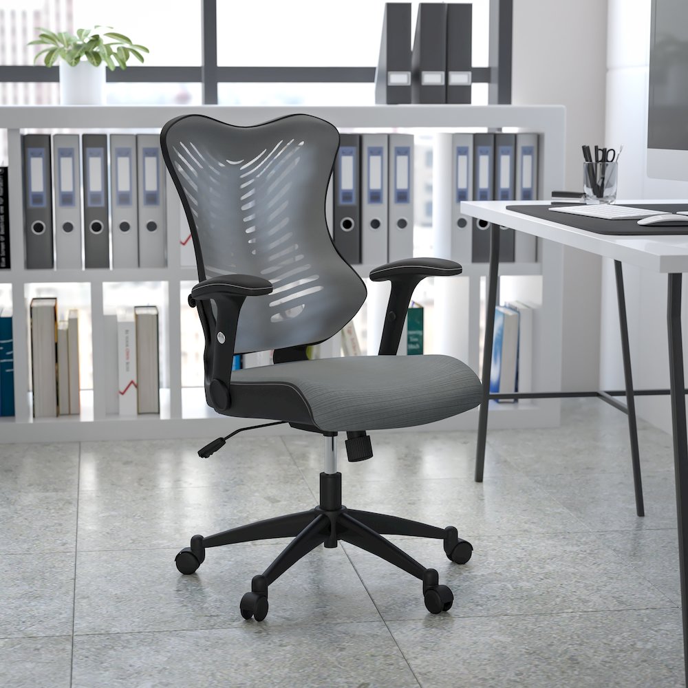 High Back Designer Gray Mesh Executive Swivel Office Chair with Adjustable Arms
