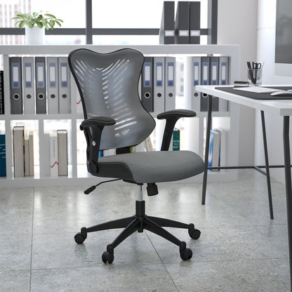 High Back Designer Gray Mesh Executive Swivel Office Chair with Adjustable Arms