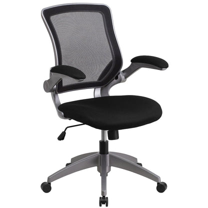 Mid-Back Black Mesh Swivel Task Office Chair with Gray Frame and Flip-Up Arms