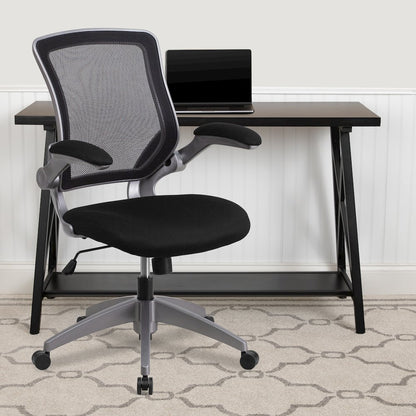 Mid-Back Black Mesh Swivel Task Office Chair with Gray Frame and Flip-Up Arms