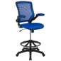 Mid-Back Blue Mesh Drafting Chair with Adjustable Foot Ring and Flip-Up Arms