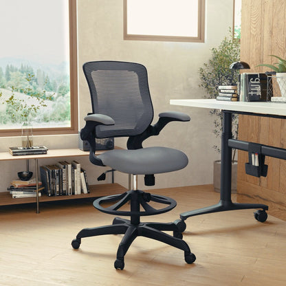 Mid-Back Dark Gray Mesh Drafting Chair with Adjustable Foot Ring