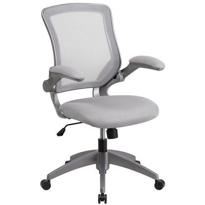 Mid-Back Gray Mesh Swivel Task Office Chair with Gray Frame and Flip-Up Arms