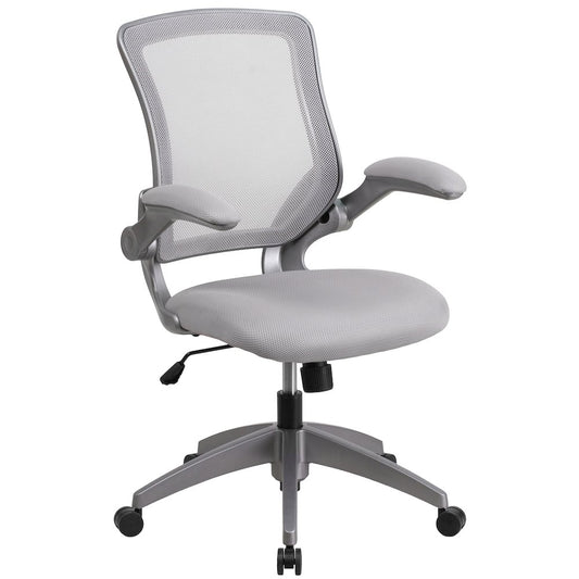 Mid-Back Gray Mesh Swivel Task Office Chair with Gray Frame and Flip-Up Arms