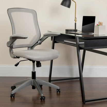 Mid-Back Gray Mesh Swivel Task Office Chair with Gray Frame and Flip-Up Arms